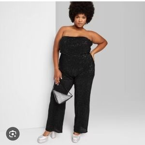 Target Wild Fable Sequin Black Strapless Jumpsuit Wide Leg Boho Wedding XXL